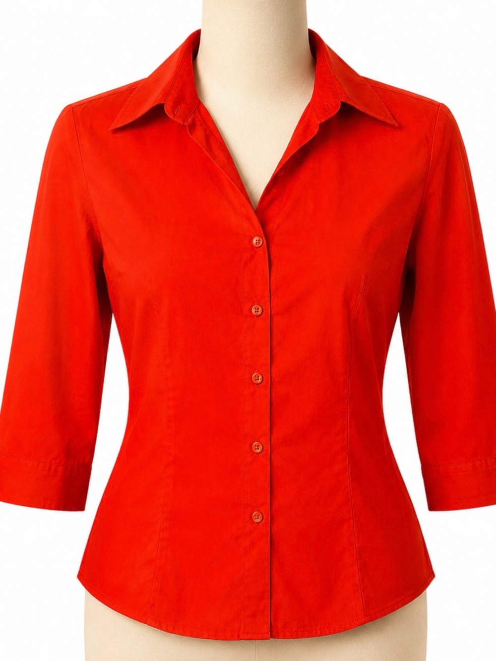 ⭐ CATO XL Fiery Red Fitted Button Down Blouse 3/4 Sleeve Stretch Work Top